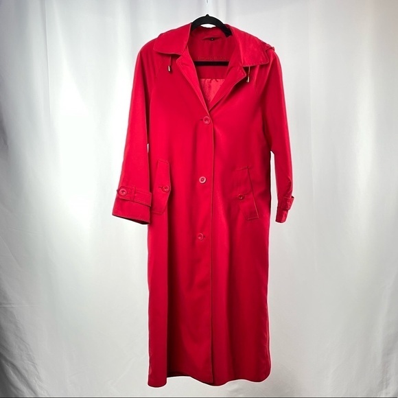 Kristen Blake Button Front Hooded Lightweight Trench Coat in Red Size 4P - Picture 1 of 6